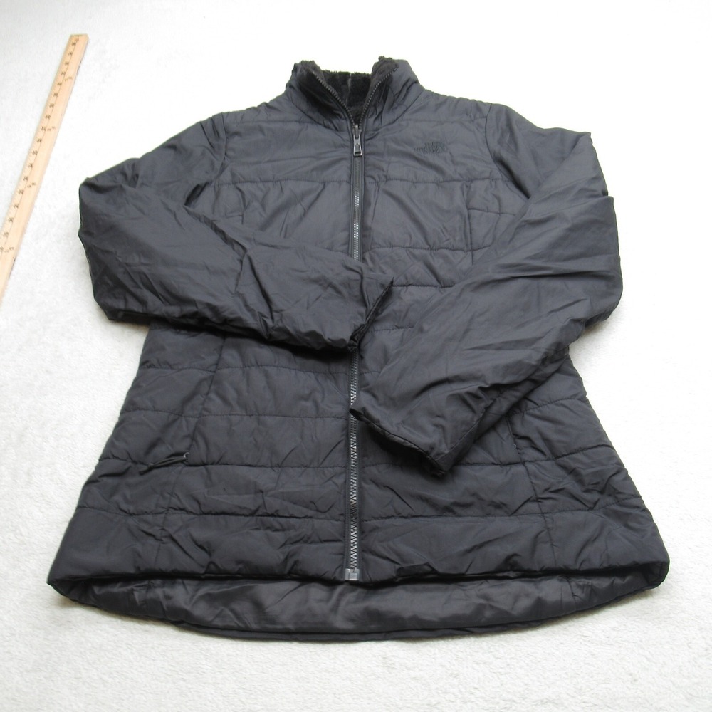 North Face Jacket Womens Medium Black Reversible Insulated Light Quilted Puffer